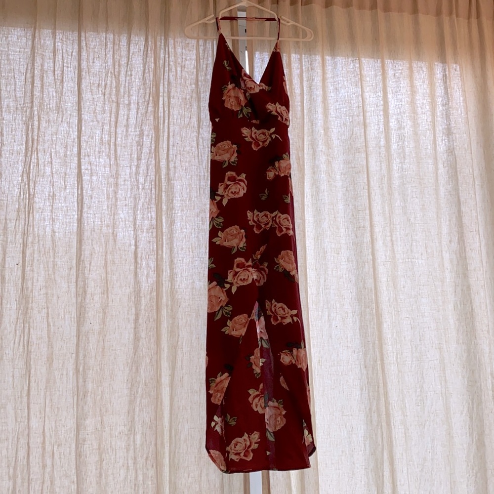 Burgundy floral maxi dress by Azkara